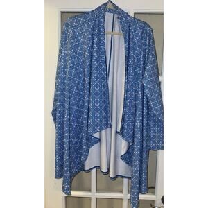 Lands End Swim Cover Up Cardigan Open Front Waterfall Kimono Blue Boho Beach 1X